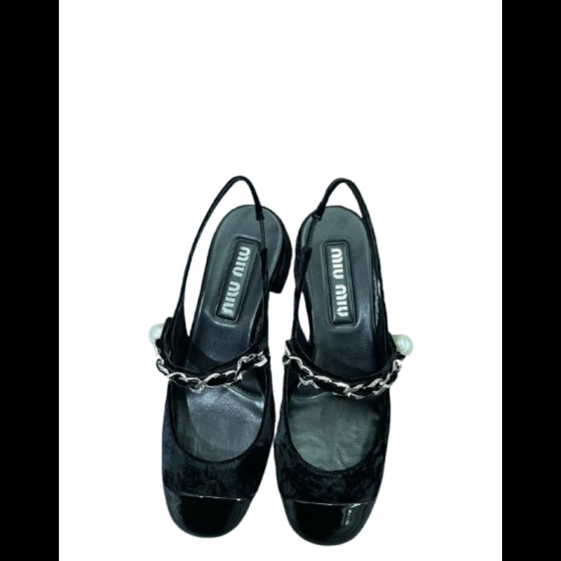 Miu Miu 黑色絲絨瑪莉珍跟鞋 38碼-3