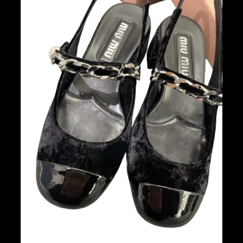 Miu Miu 黑色絲絨瑪莉珍跟鞋 38碼-4