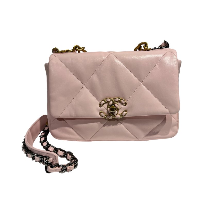 CHANEL 19 SMALL SIZE BABY PINK GHW CHAIN SHOULDER BAG-0