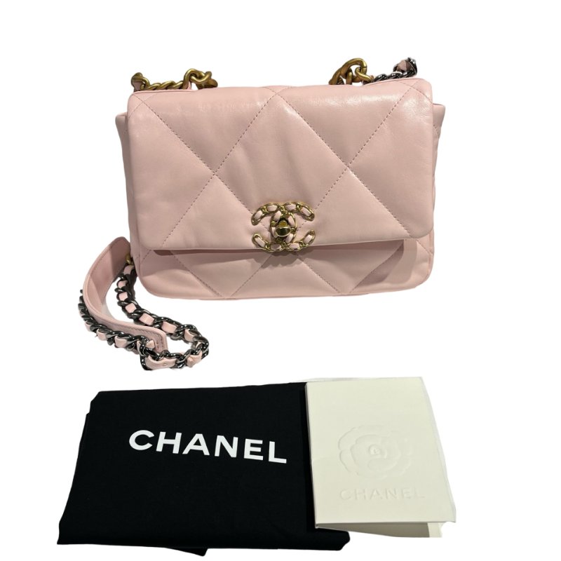 CHANEL 19 SMALL SIZE BABY PINK GHW CHAIN SHOULDER BAG-1