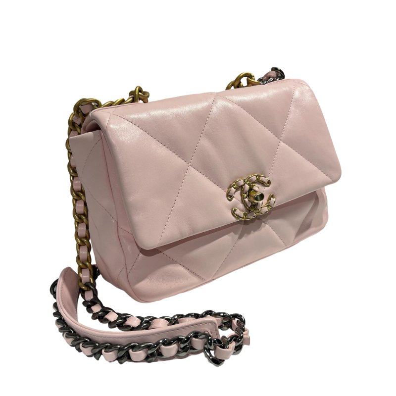 CHANEL 19 SMALL SIZE BABY PINK GHW CHAIN SHOULDER BAG-3