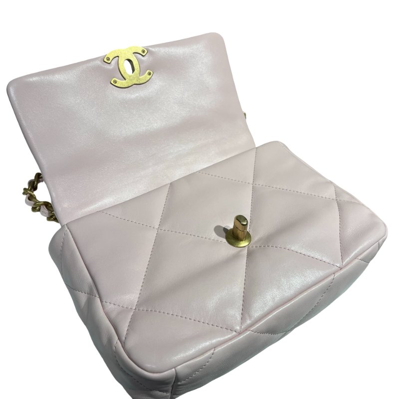 CHANEL 19 SMALL SIZE BABY PINK GHW CHAIN SHOULDER BAG-11