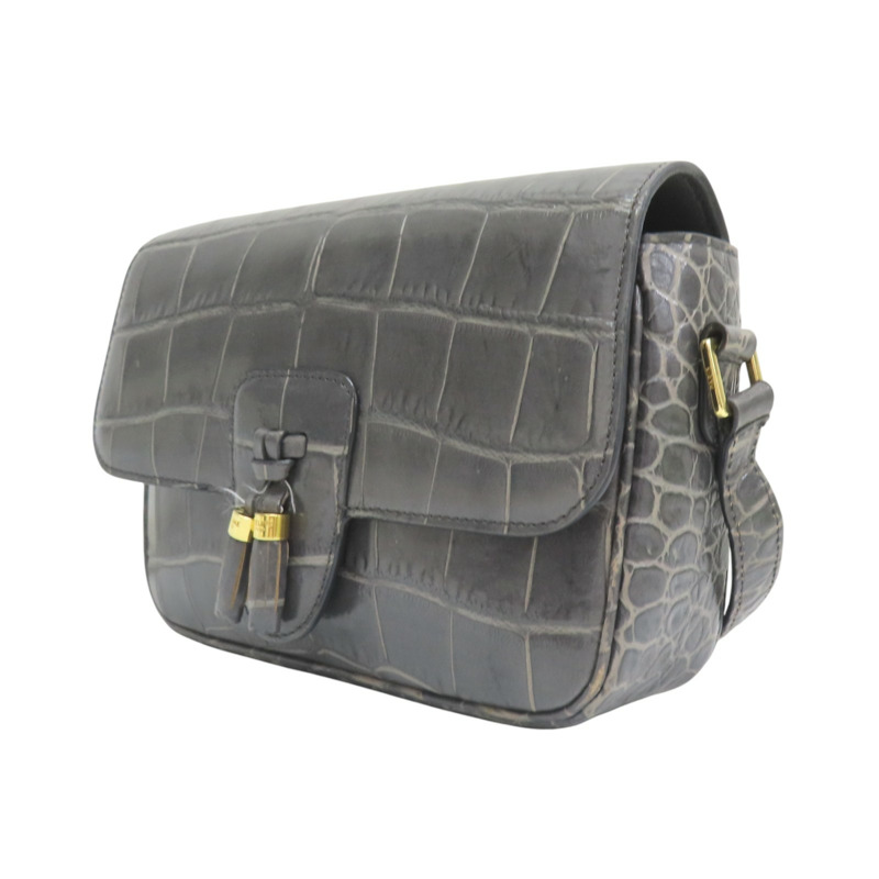 灰色牛皮 鱷魚皮壓紋 Tassels 肩背包【CELINE 賽琳】-2