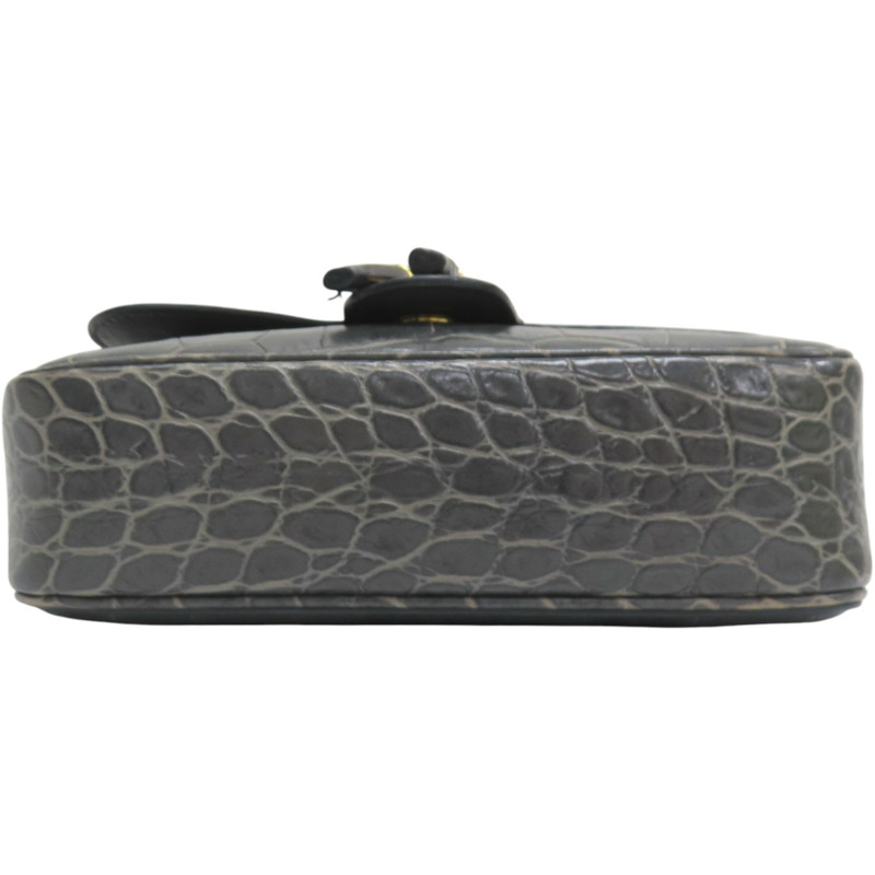 灰色牛皮 鱷魚皮壓紋 Tassels 肩背包【CELINE 賽琳】-3