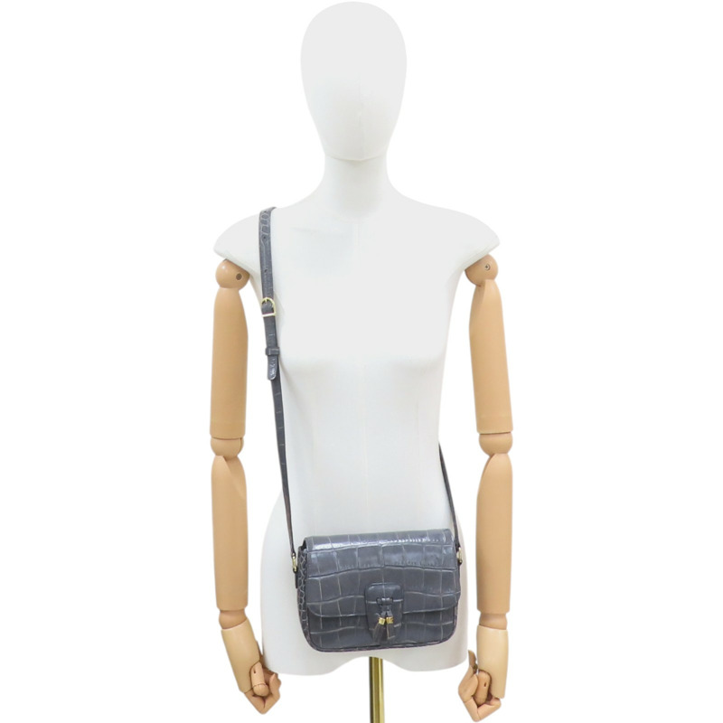 灰色牛皮 鱷魚皮壓紋 Tassels 肩背包【CELINE 賽琳】-8