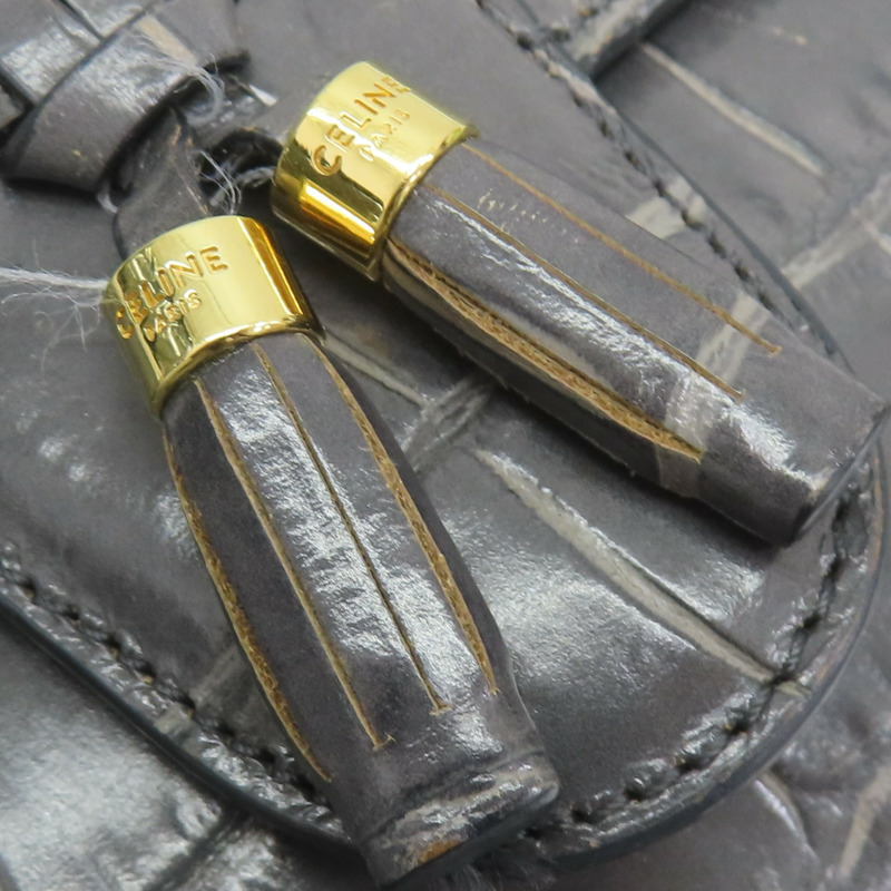 灰色牛皮 鱷魚皮壓紋 Tassels 肩背包【CELINE 賽琳】-13