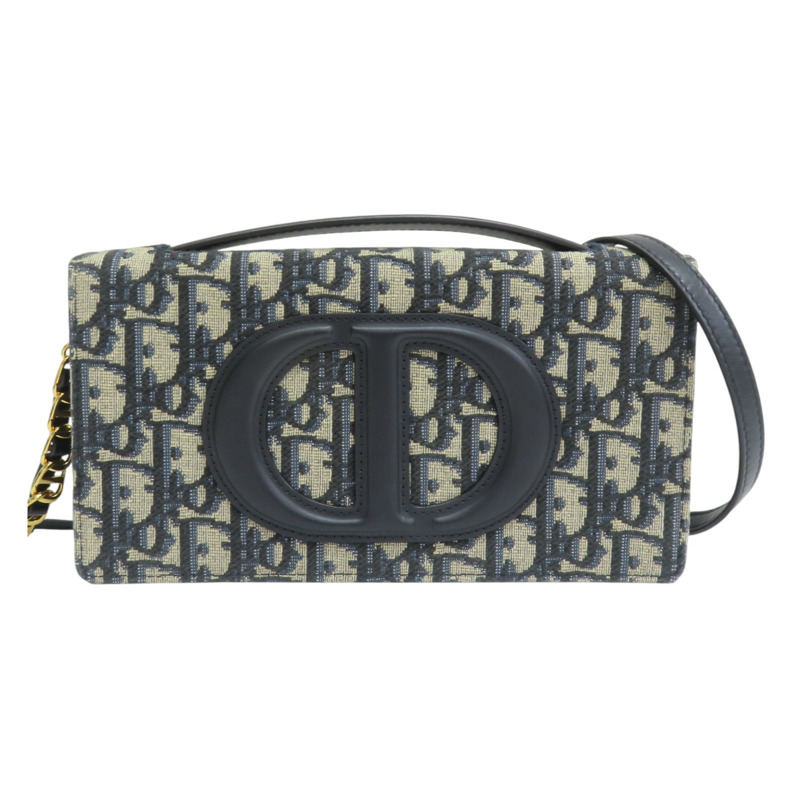 藍色牛皮 緹花帆布 肩背包【Dior 迪奧】-0