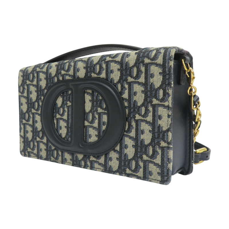 藍色牛皮 緹花帆布 肩背包【Dior 迪奧】-2