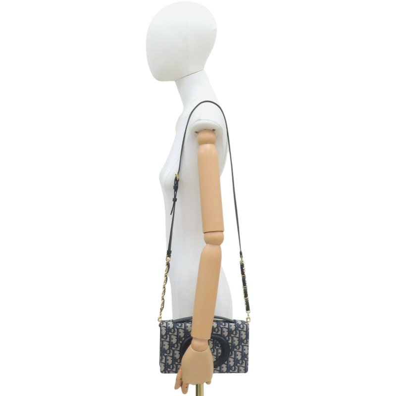 藍色牛皮 緹花帆布 肩背包【Dior 迪奧】-10