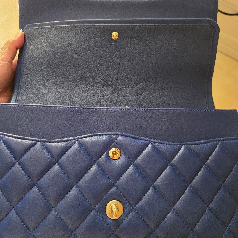 Chanel 經典 Jumbo 30cm 寶石藍 淡金釦 小羊皮-15