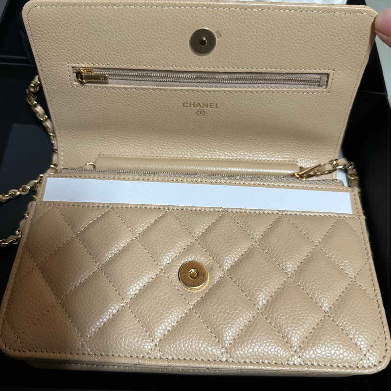 Chanel 奶茶色 woc 荔枝牛皮紋-0