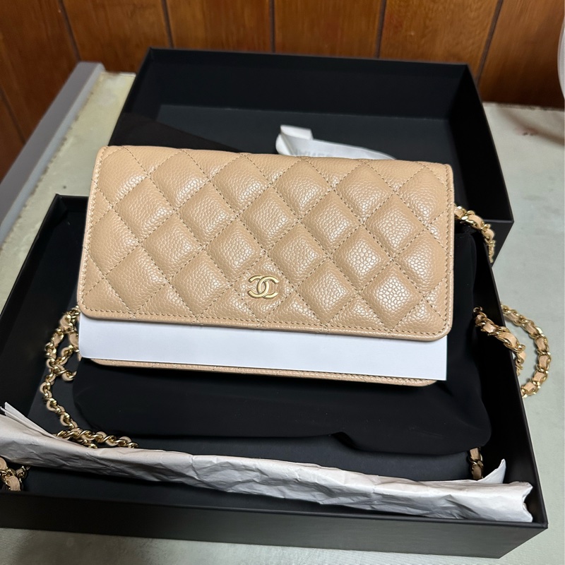 Chanel 奶茶色 woc 荔枝牛皮紋-10