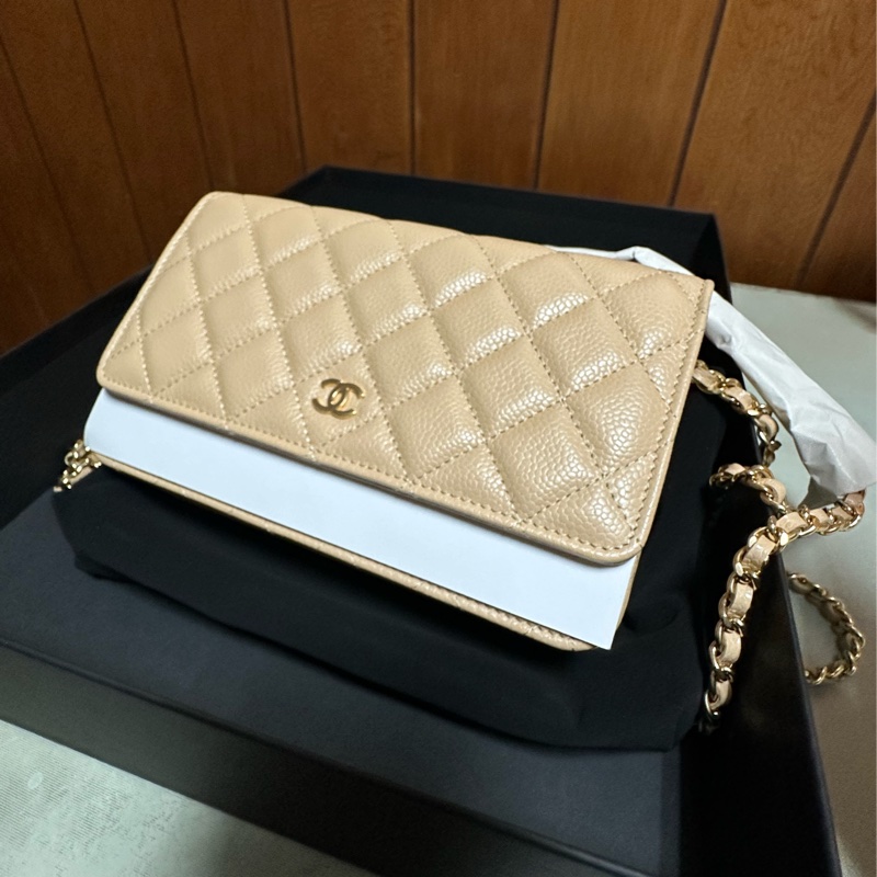 Chanel 奶茶色 woc 荔枝牛皮紋-11