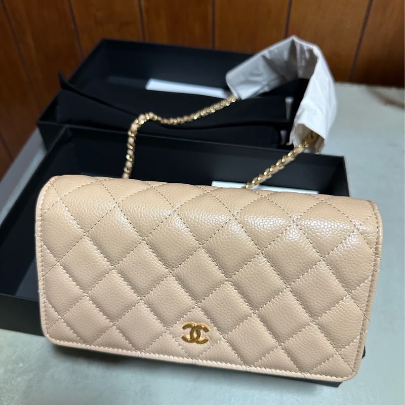 Chanel 奶茶色 woc 荔枝牛皮紋-6