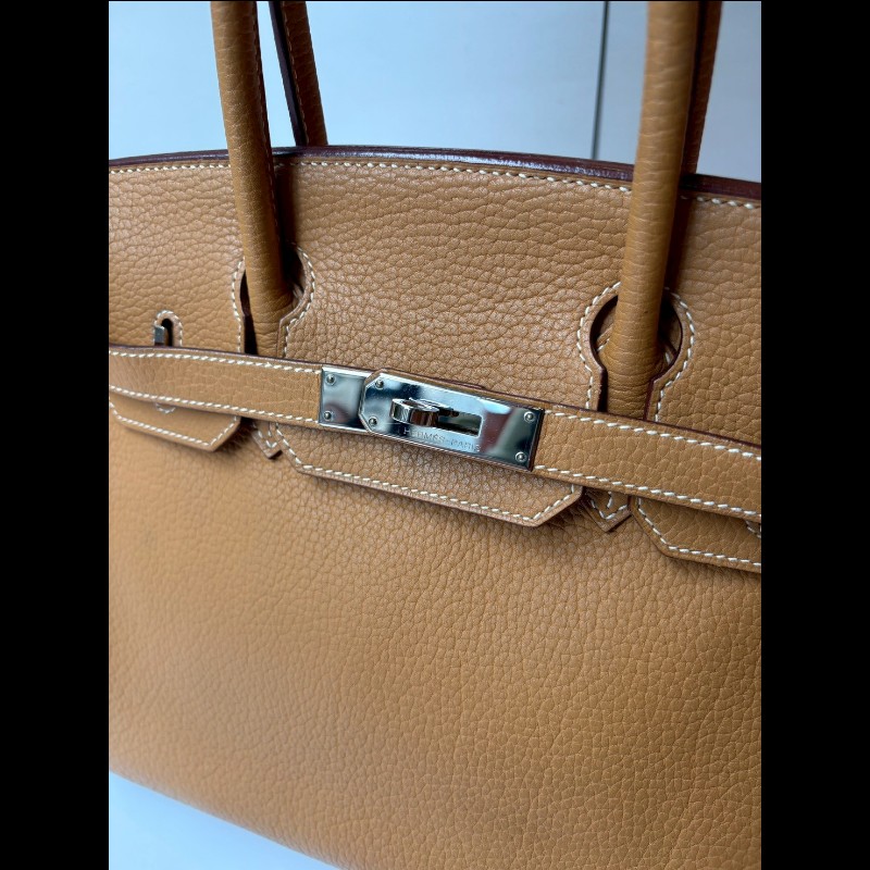 Hermes 銀釦餅乾色皮革柏金包 30 birkin-3