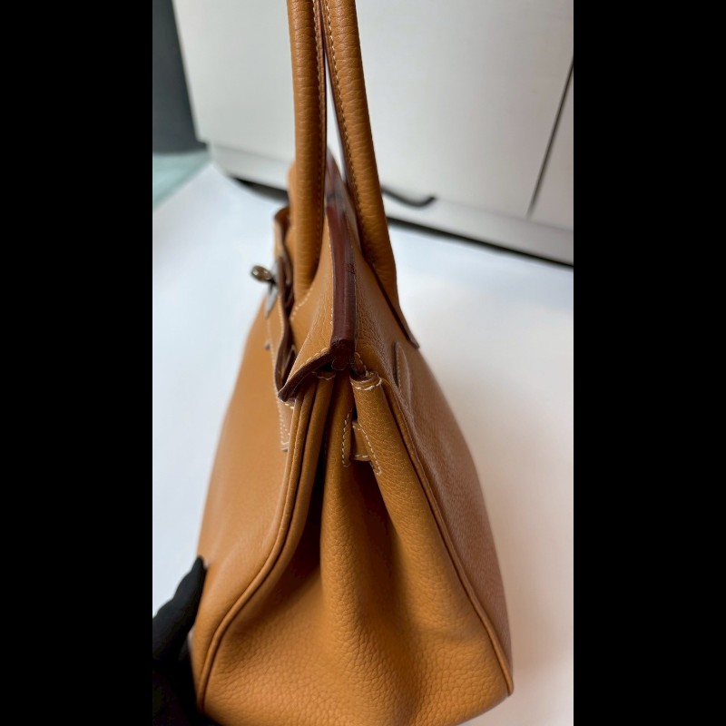 Hermes 銀釦餅乾色皮革柏金包 30 birkin-5
