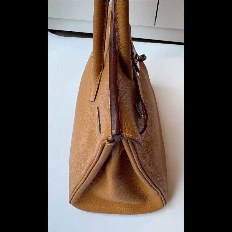 Hermes 銀釦餅乾色皮革柏金包 30 birkin-6