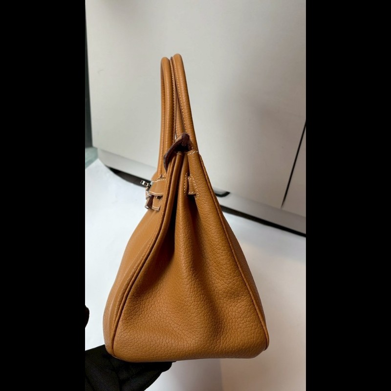 Hermes 銀釦餅乾色皮革柏金包 30 birkin-7