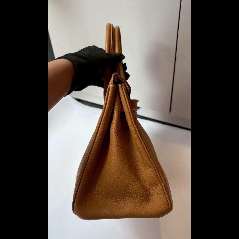 Hermes 銀釦餅乾色皮革柏金包 30 birkin-8