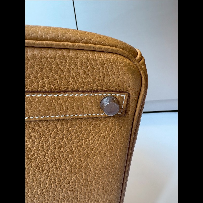 Hermes 銀釦餅乾色皮革柏金包 30 birkin-10