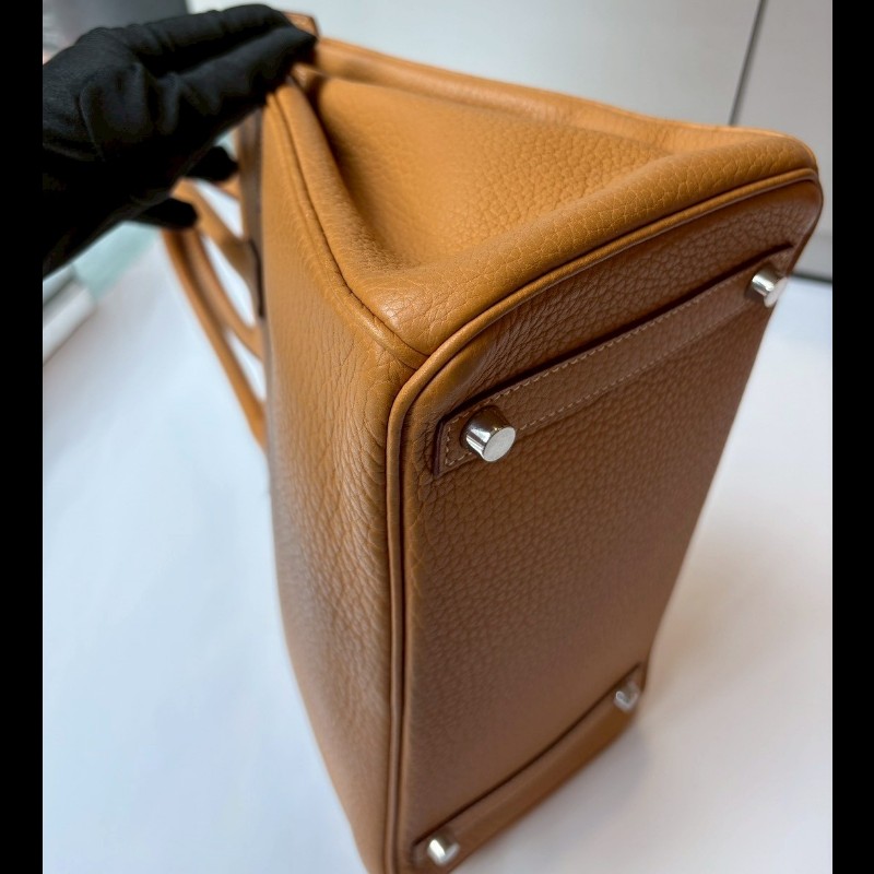 Hermes 銀釦餅乾色皮革柏金包 30 birkin-11