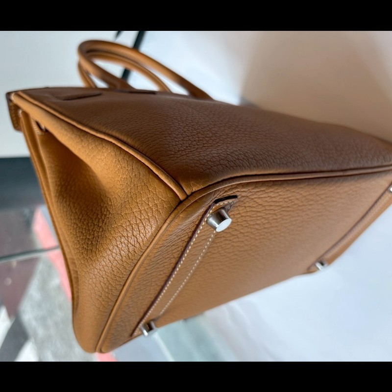 Hermes 銀釦餅乾色皮革柏金包 30 birkin-12