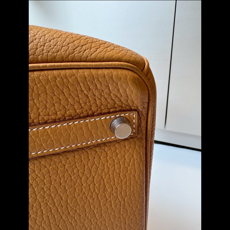 Hermes 銀釦餅乾色皮革柏金包 30 birkin-13