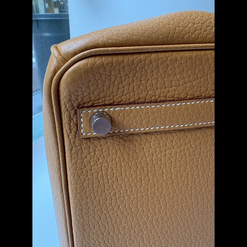 Hermes 銀釦餅乾色皮革柏金包 30 birkin-14
