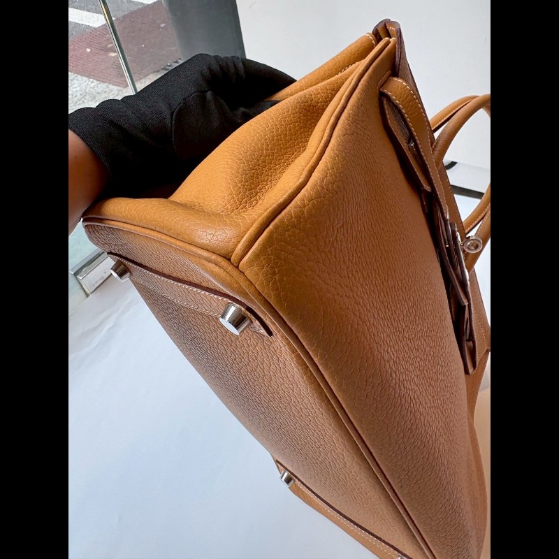 Hermes 銀釦餅乾色皮革柏金包 30 birkin-17