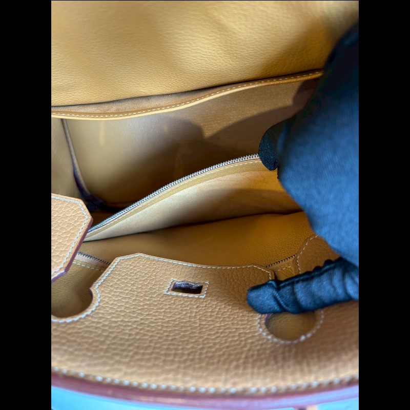 Hermes 銀釦餅乾色皮革柏金包 30 birkin-19