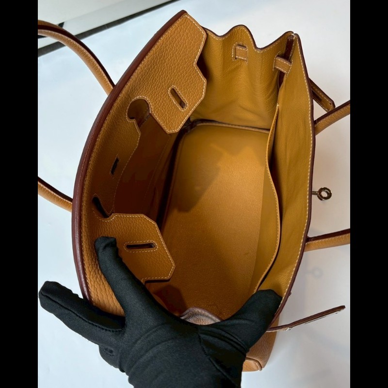 Hermes 銀釦餅乾色皮革柏金包 30 birkin-22