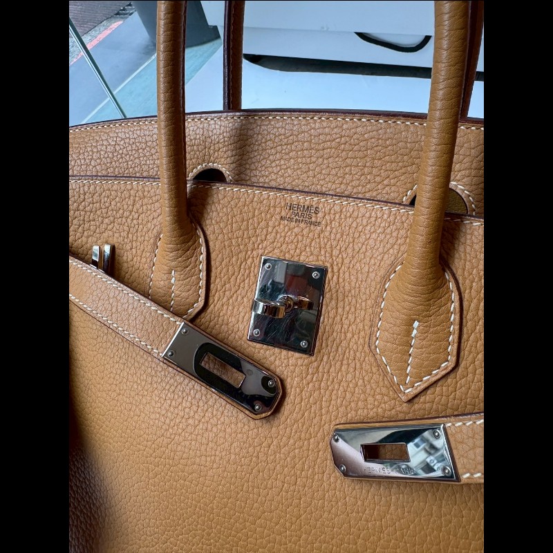 Hermes 銀釦餅乾色皮革柏金包 30 birkin-28