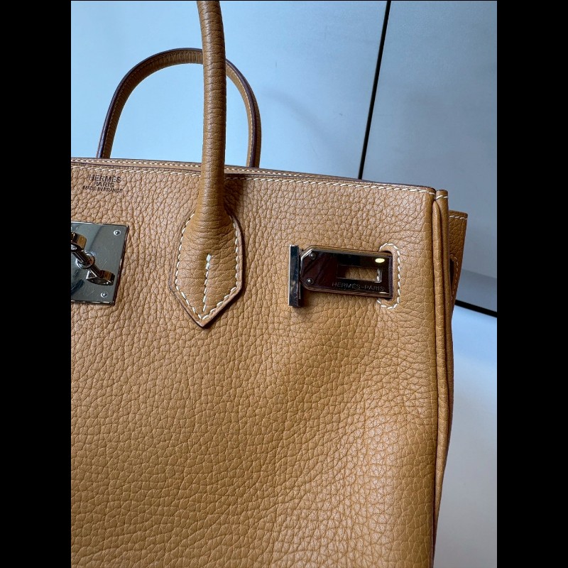 Hermes 銀釦餅乾色皮革柏金包 30 birkin-30