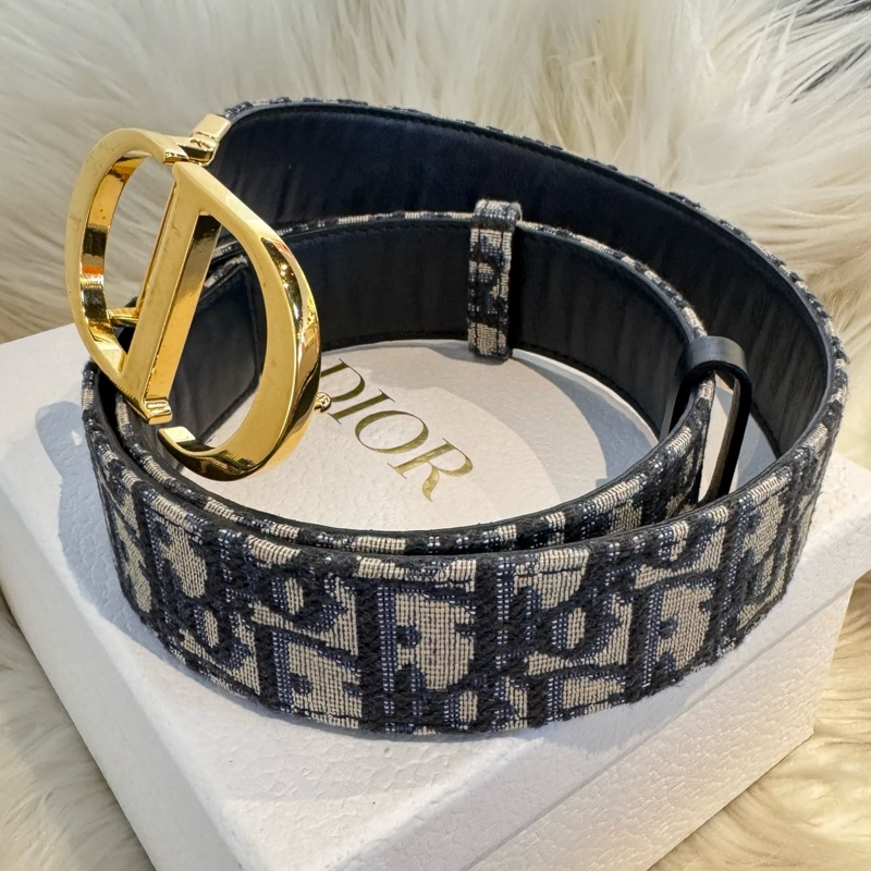 DIOR 經典30 MONTAIGNE CD LOGO Oblique緹花帆布牛皮雙面腰帶/皮帶(藍色)-2