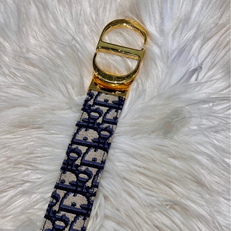 DIOR 經典30 MONTAIGNE CD LOGO Oblique緹花帆布牛皮雙面腰帶/皮帶(藍色)-3