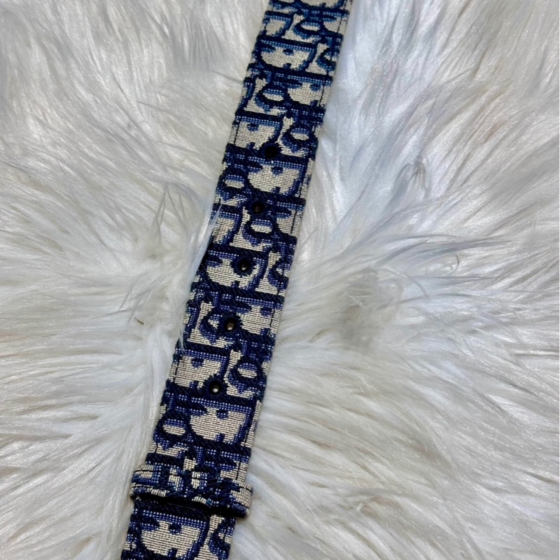 DIOR 經典30 MONTAIGNE CD LOGO Oblique緹花帆布牛皮雙面腰帶/皮帶(藍色)-4