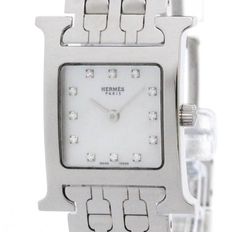 愛馬仕 H 系列腕錶,鑲鑽珍珠貝母錶盤,精鋼石英錶 HH1.210-0