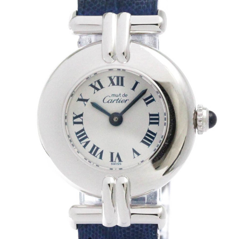 卡地亞 Must Colisee 925銀皮革石英女士腕錶-0