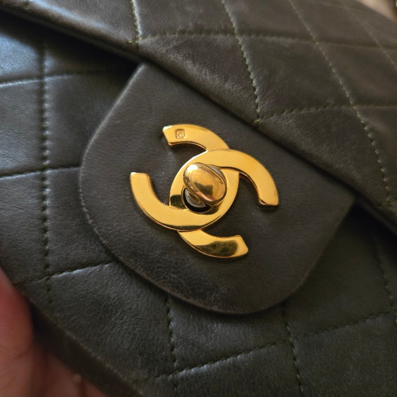 CHANEL 老香 COCO包 軍綠色 金釦-2