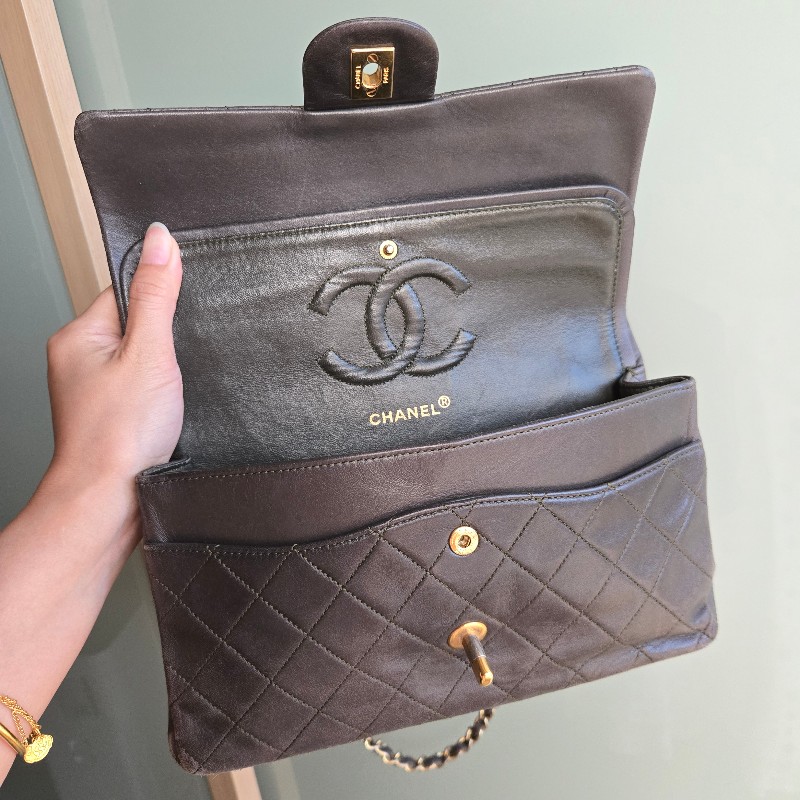 CHANEL 老香 COCO包 軍綠色 金釦-10