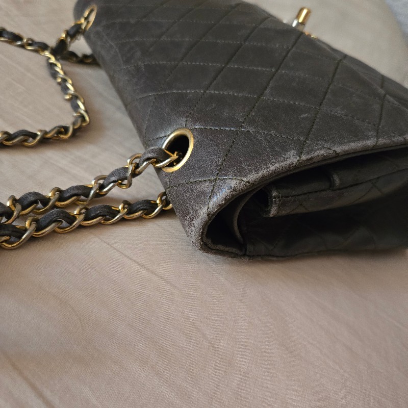 CHANEL 老香 COCO包 軍綠色 金釦-11