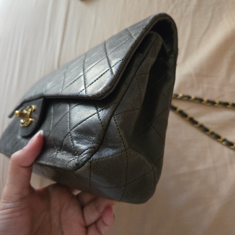 CHANEL 老香 COCO包 軍綠色 金釦-16