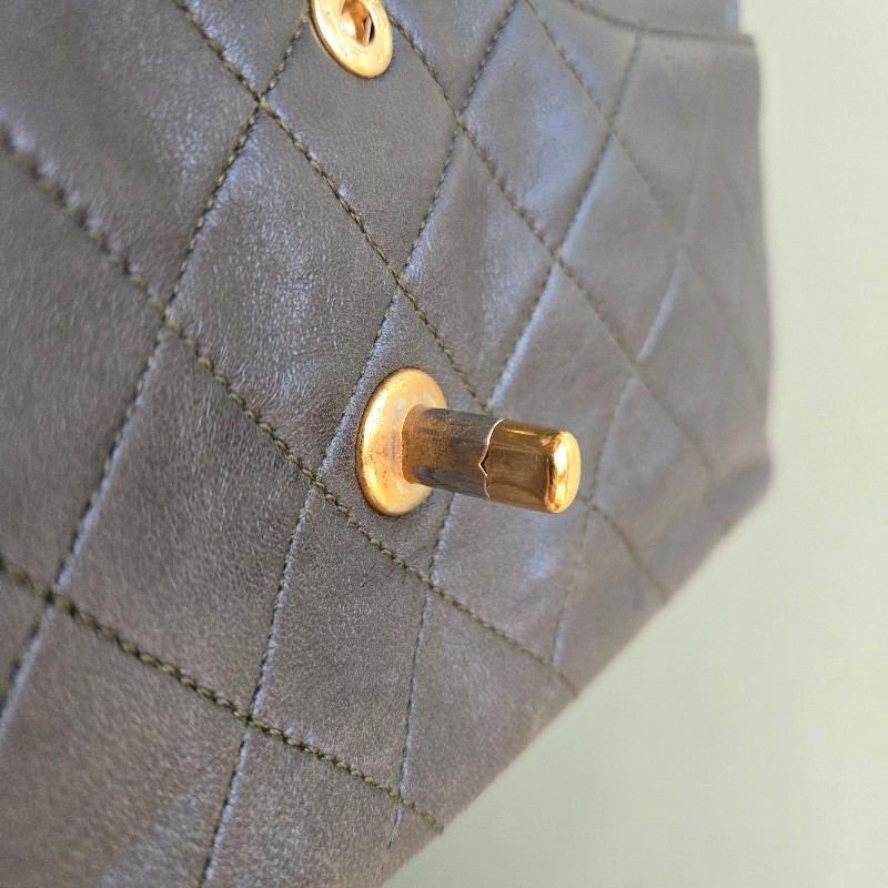 CHANEL 老香 COCO包 軍綠色 金釦-12