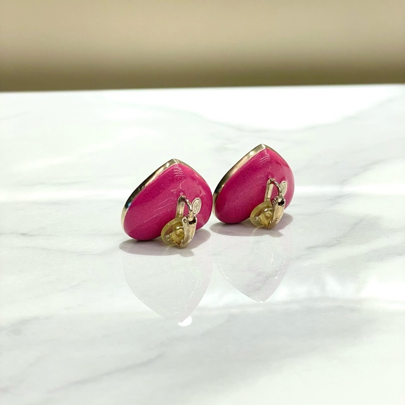 Chanel 香奈兒 粉色 愛心漸層水鑽耳夾/99新美品-2