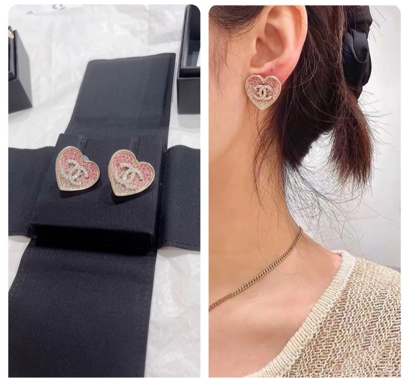 Chanel 香奈兒 粉色 愛心漸層水鑽耳夾/99新美品-3