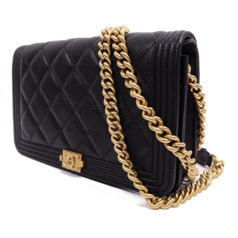 CHANEL 牛皮皮革Boy WOC Wallet On Chain金扣鏈帶肩背袋-2