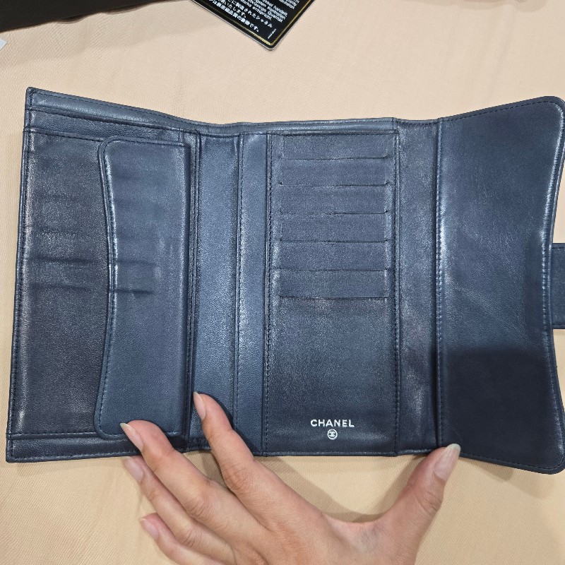 CHANEL 香奈兒 羊皮長夾 深藍色-0