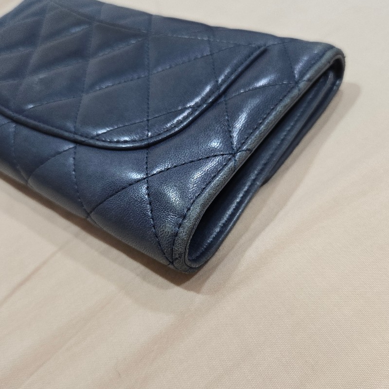 CHANEL 香奈兒 羊皮長夾 深藍色-7