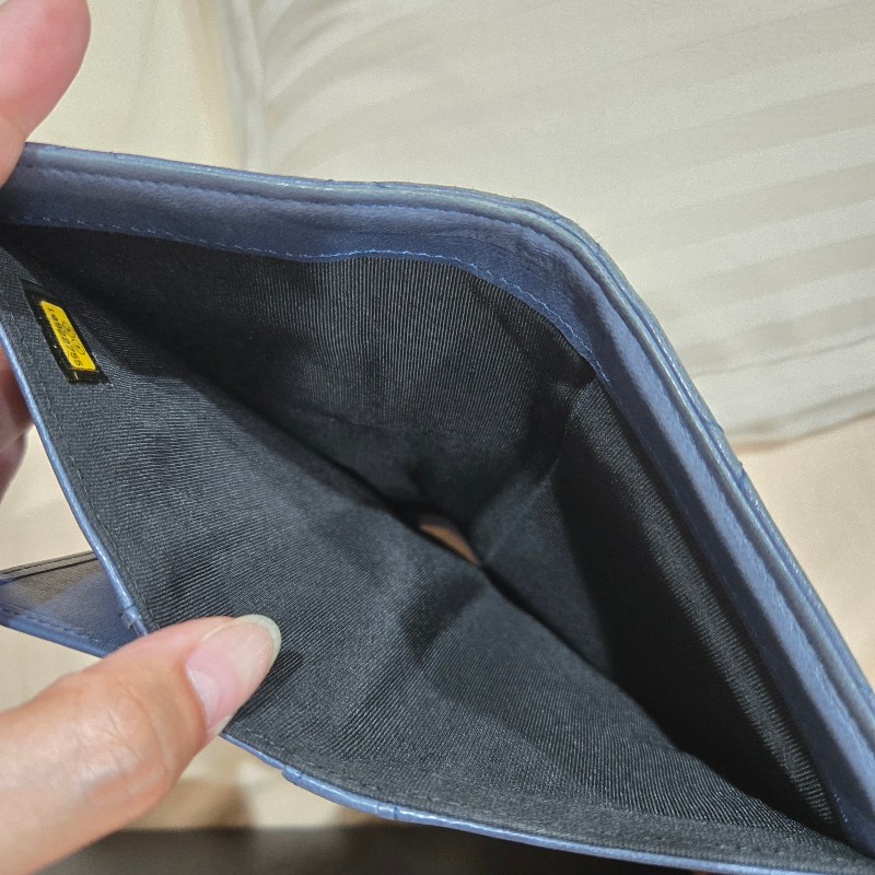 CHANEL 香奈兒 羊皮長夾 深藍色-9