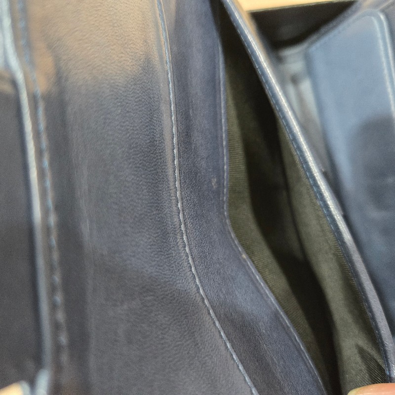 CHANEL 香奈兒 羊皮長夾 深藍色-10